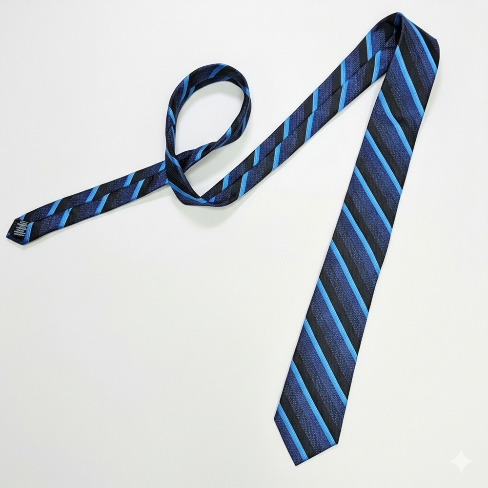 Apt. 9 58x2.5" Tie Metallic Blue Black Diagonal Stripe Narrow Modern Fun Dressy